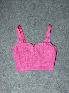 Aqua Hot Pink Vibrant Textured Tweed Bustier Style Crop Top Women's Small